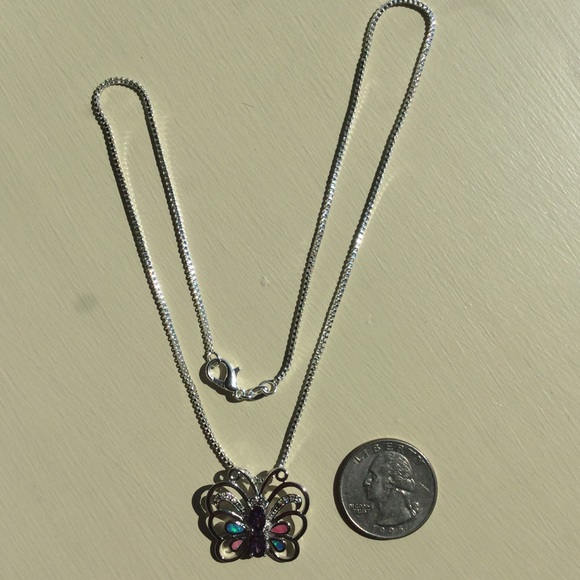 💜925 Silver Fire Opal/Amethyst/Zirconia Necklace - Picture 2 of 4